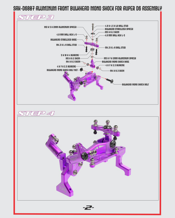 SAK-D6807 Aluminum Front Bulkhead Mono Shock for Auper D6