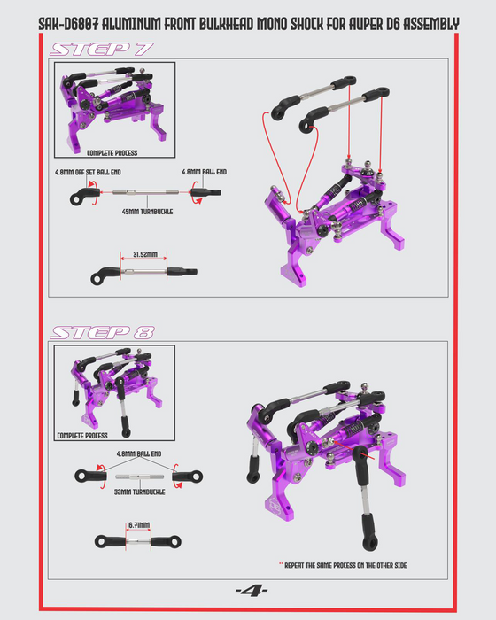 SAK-D6807 Aluminum Front Bulkhead Mono Shock for Auper D6