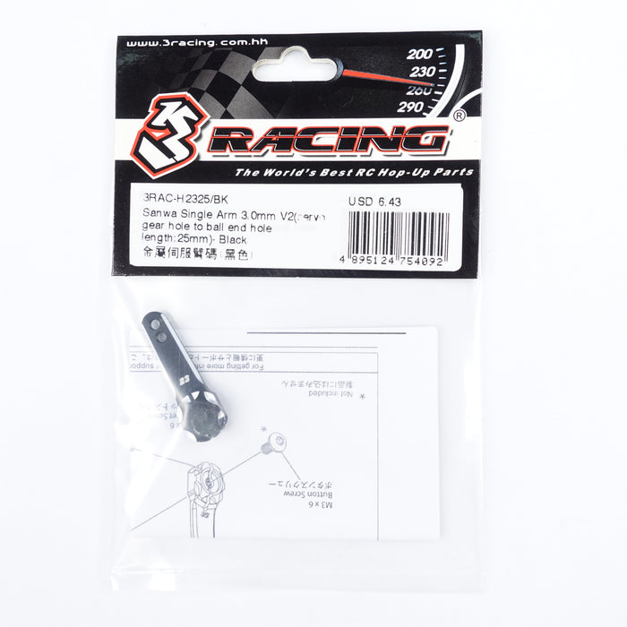 3RAC-H2325/BK Sanwa Single Arm 3.0mm V2(servo gear hole to ball end hole length:25mm)- Black