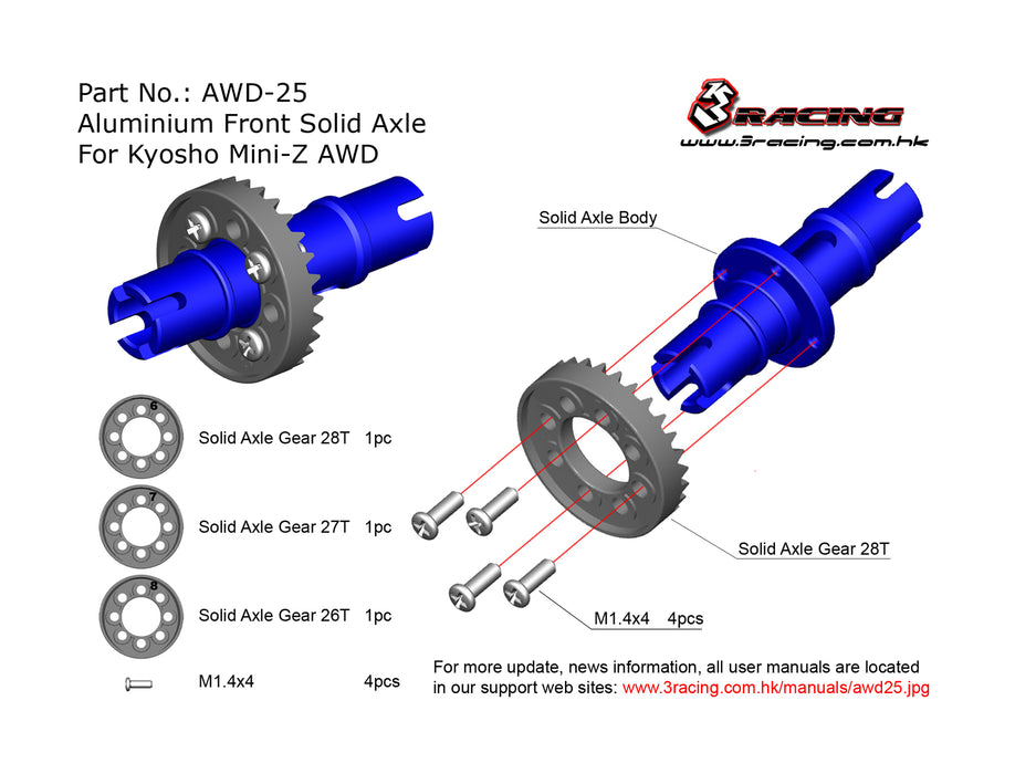 AWD-25	Aluminium Front Solid Axle For Mini-Z AWD