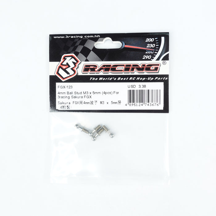 FGX-123 4mm Ball Stud M3 x 5mm (4pcs) For 3racing Sakura FGX